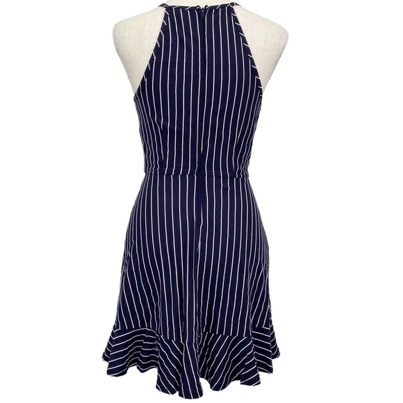 Xtraordinary Mini Dress Halter Neck w Faux Wrap Ruffle Skirt Striped Sz XS - Picture 2 of 11